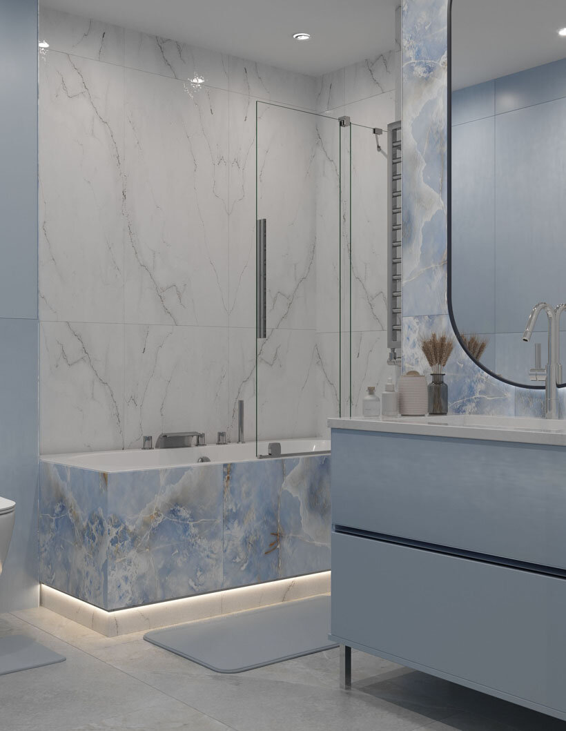 дизайн-проект ванной небесно-голубого цвета