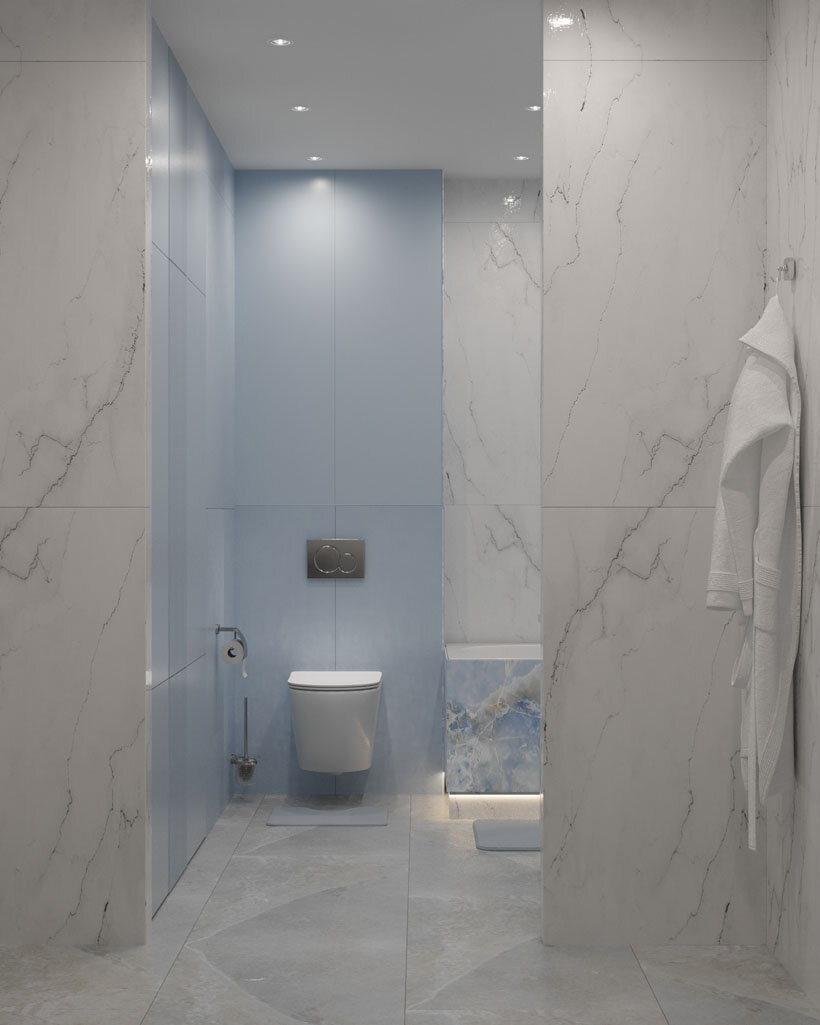 санузел в светлом керамограните