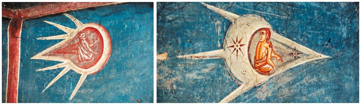 Увеличенные изображения солнца (слева) и луны (справа).