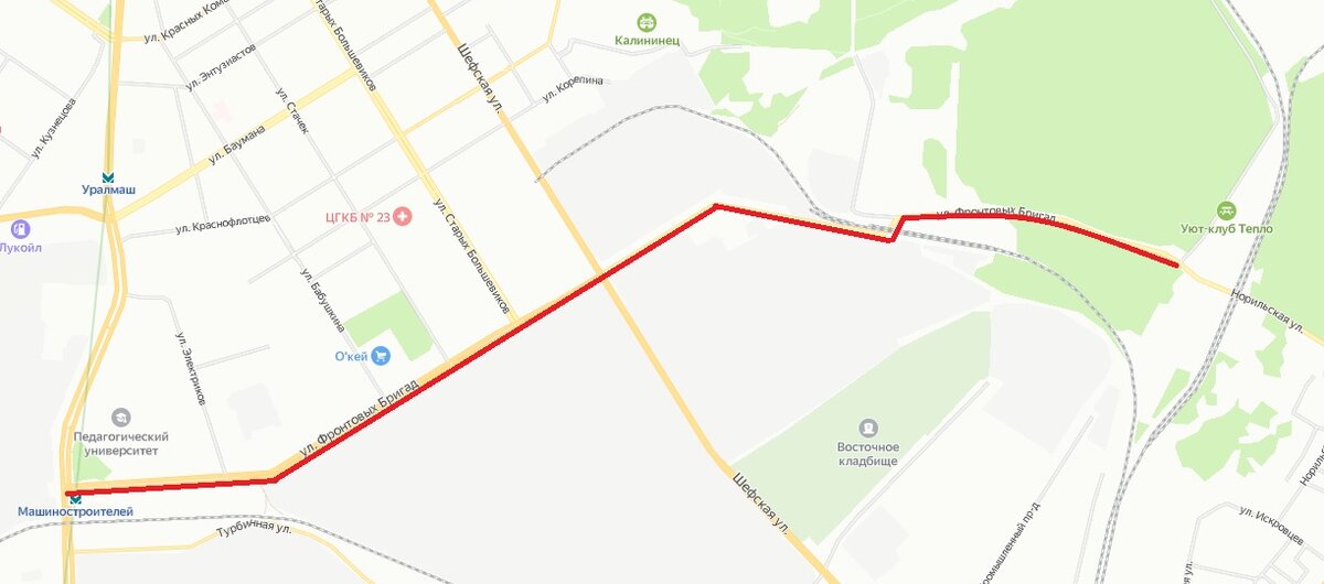 Улица Фронтовых бригад (Екатеринбург) © Яндекс