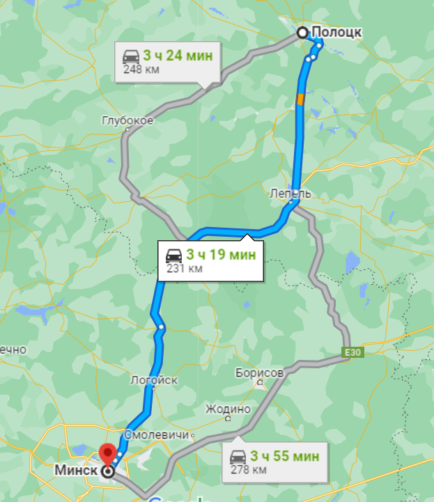 Полоцк - Минск. Google.Maps