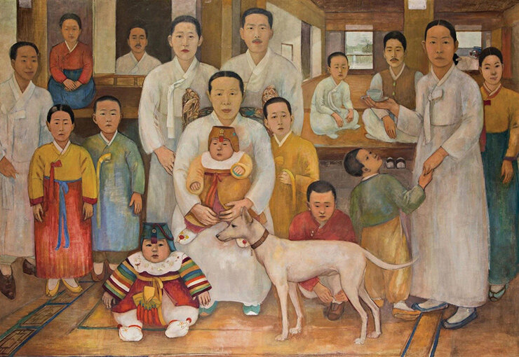 Групповом портрет семьи-спонсора мистера Пэ. Кстати крайний слева в туфлях- сам художник 