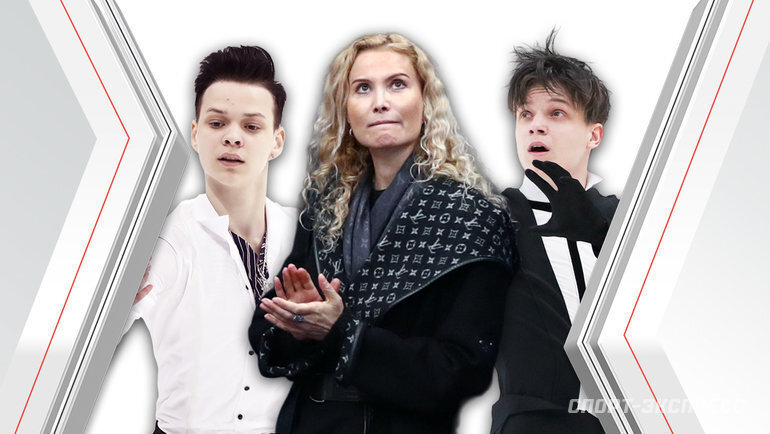    Глеб Лутфуллин, Этери Тутберидзе и Евгений Семененко.