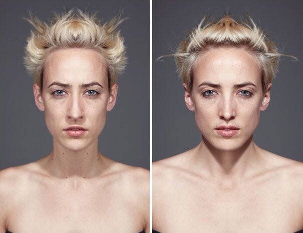 Австралийский фотограф Джулиан Волкенштейн в 2010 году придумал фотопроект, в котором разделял портреты на две половины и делал две картинки: одну с двумя левыми половинами лица, другую — с двумя правыми. Листайте)