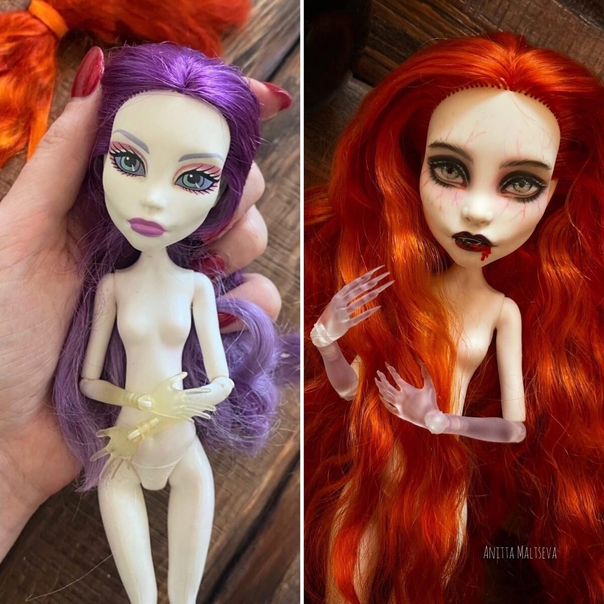 До и После перепрошивки волос и перерисовки кукольного личика