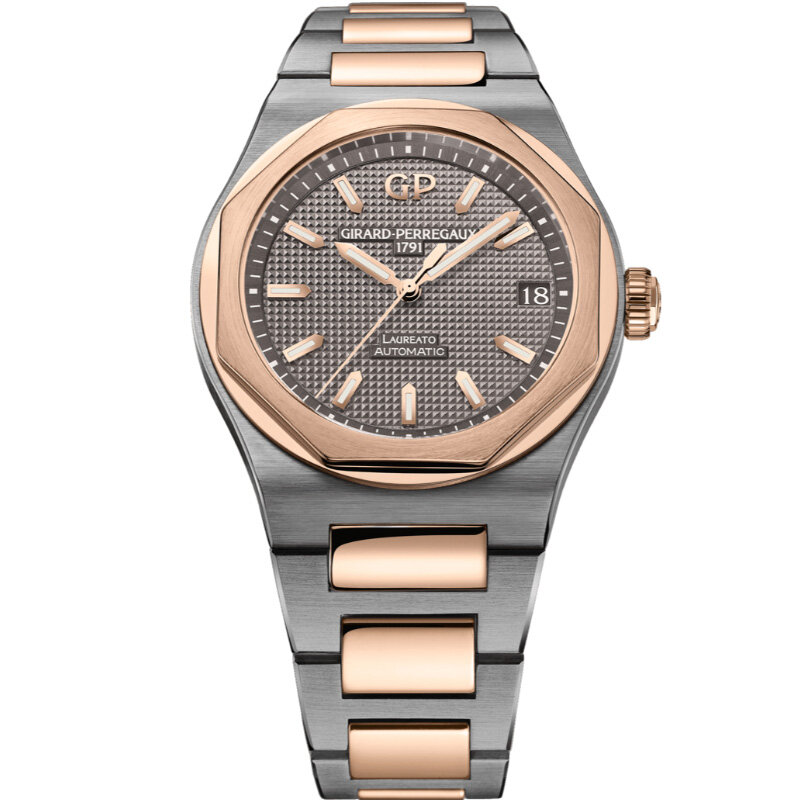 Часы Girard-Perregaux Laureato в 42 мм корпусе из титана и розового золота с гильоше «парижские гвозди»