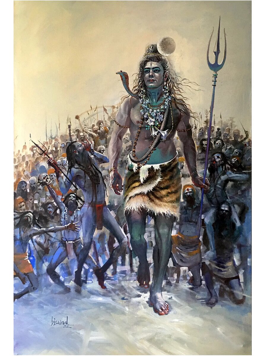 Шива идет на свадьбу с Парвати вместе со своей свитой. Изображение: exoticindiaart.com