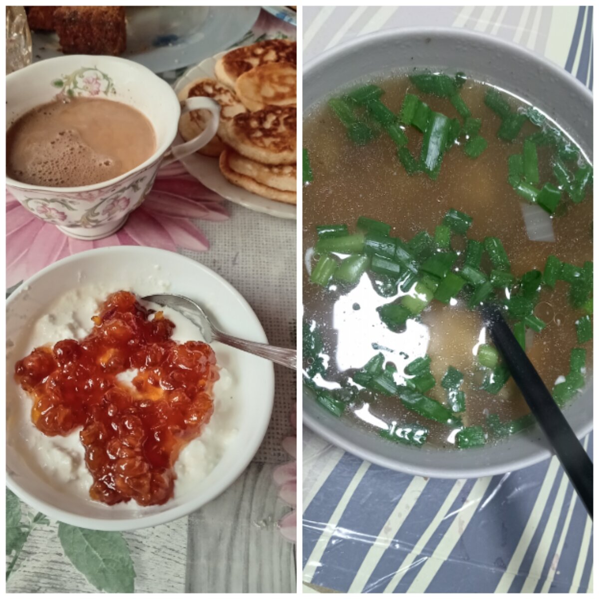 На ужин была ячка с тушенкой и слоёным огурцом