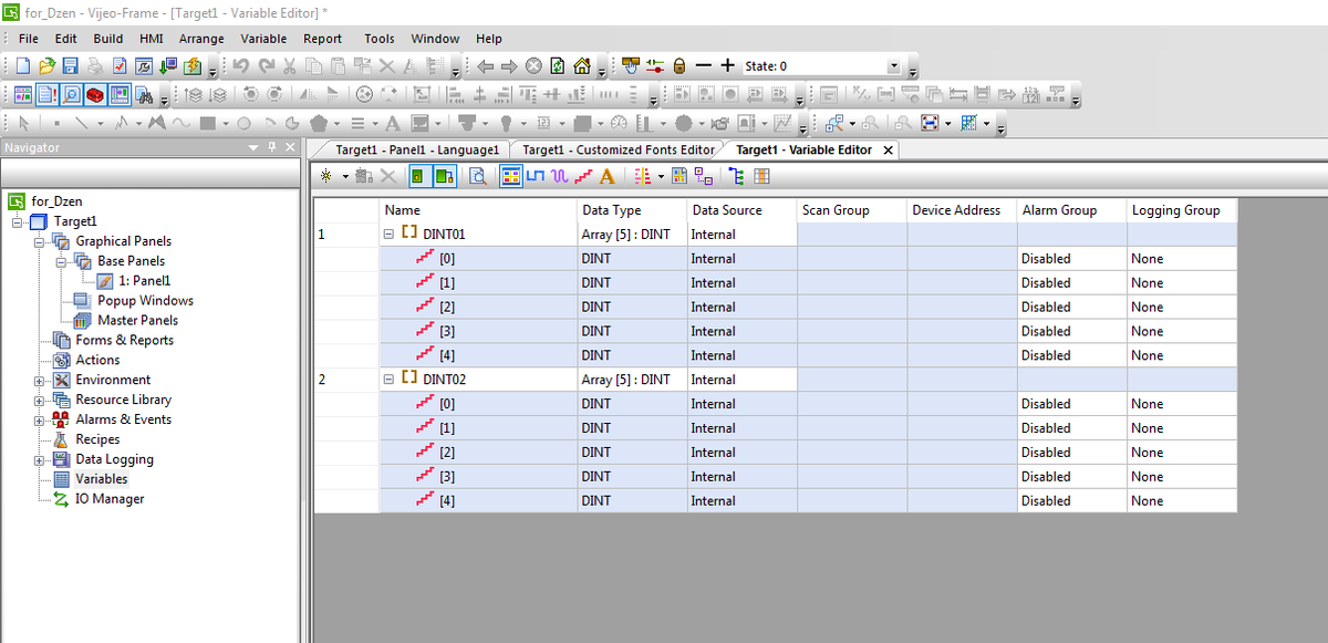 Таблица Variables