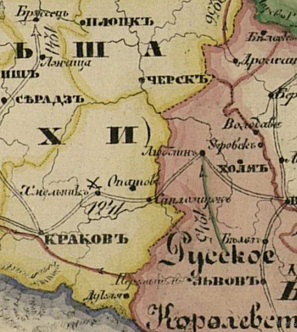 Опатов на карте. Источник: Исторический атлас Н. Павлищева, издания 1845-го года.