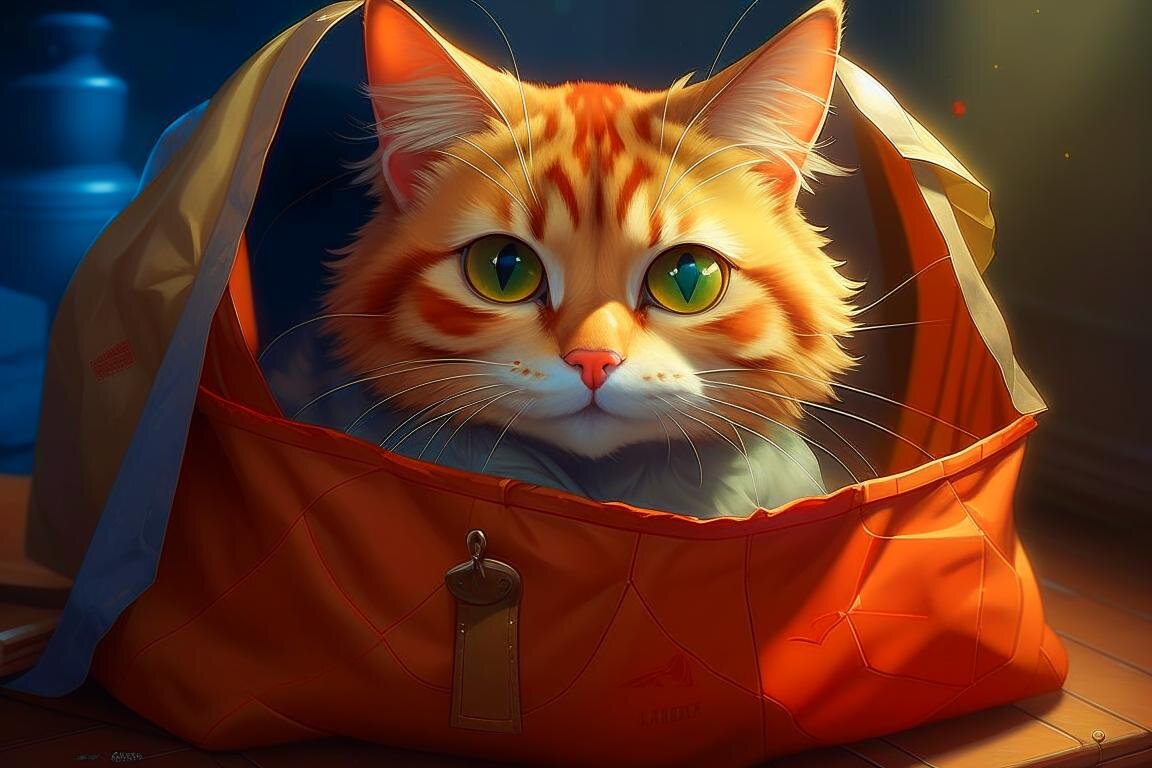 Кот в мешке. Нейросеть Kandinsky 2.2.