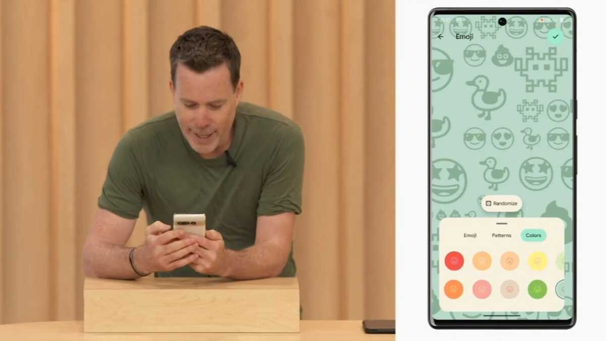    Вице-президент Google по инженерным вопросам Дэйв Берк продемонстрировал новые обои emoji на Google I/O 2023 Диана Чупанова
