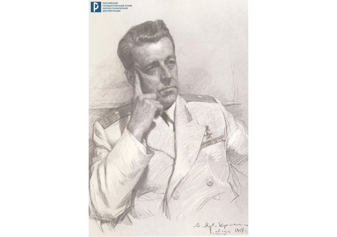 В.М. Мясищев. Худ. А.Н. Яр-Кравченко. 1957 г. Фотокопия. РГАНТД. Ф. 288. Оп. 1. Д. 112. Л. 2. 