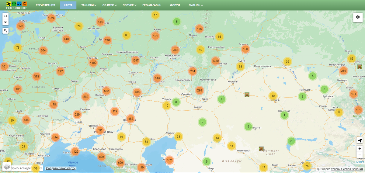 Количество тайников по России