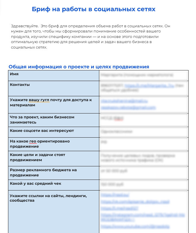 Пример брифа