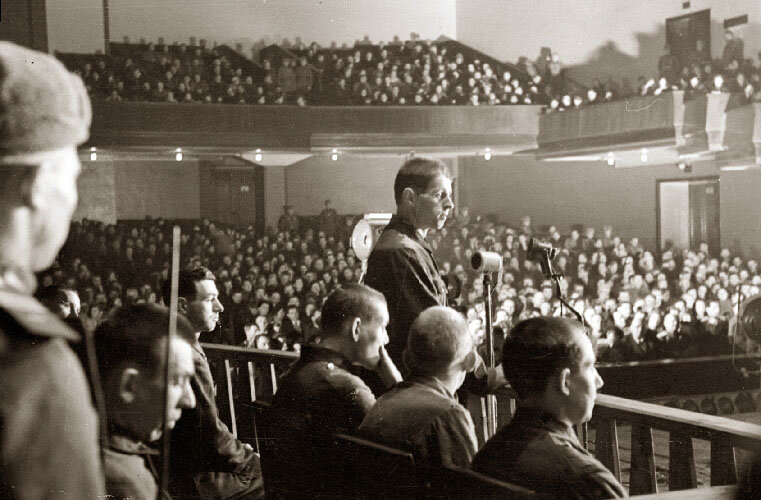 14-17 июля 1943 года. Первый процесс над пособниками немецких оккупантов в Краснодаре, над группой советских коллаборационистов. /фото реставрировано мной, изображение взято из открытых источников/