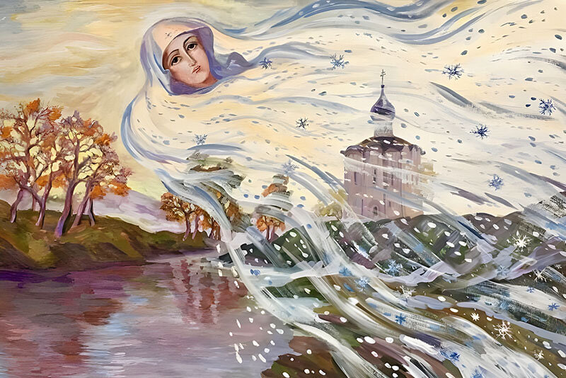 Покров Пресвятой Богородицы, детский рисунок, авторство неизвестно.