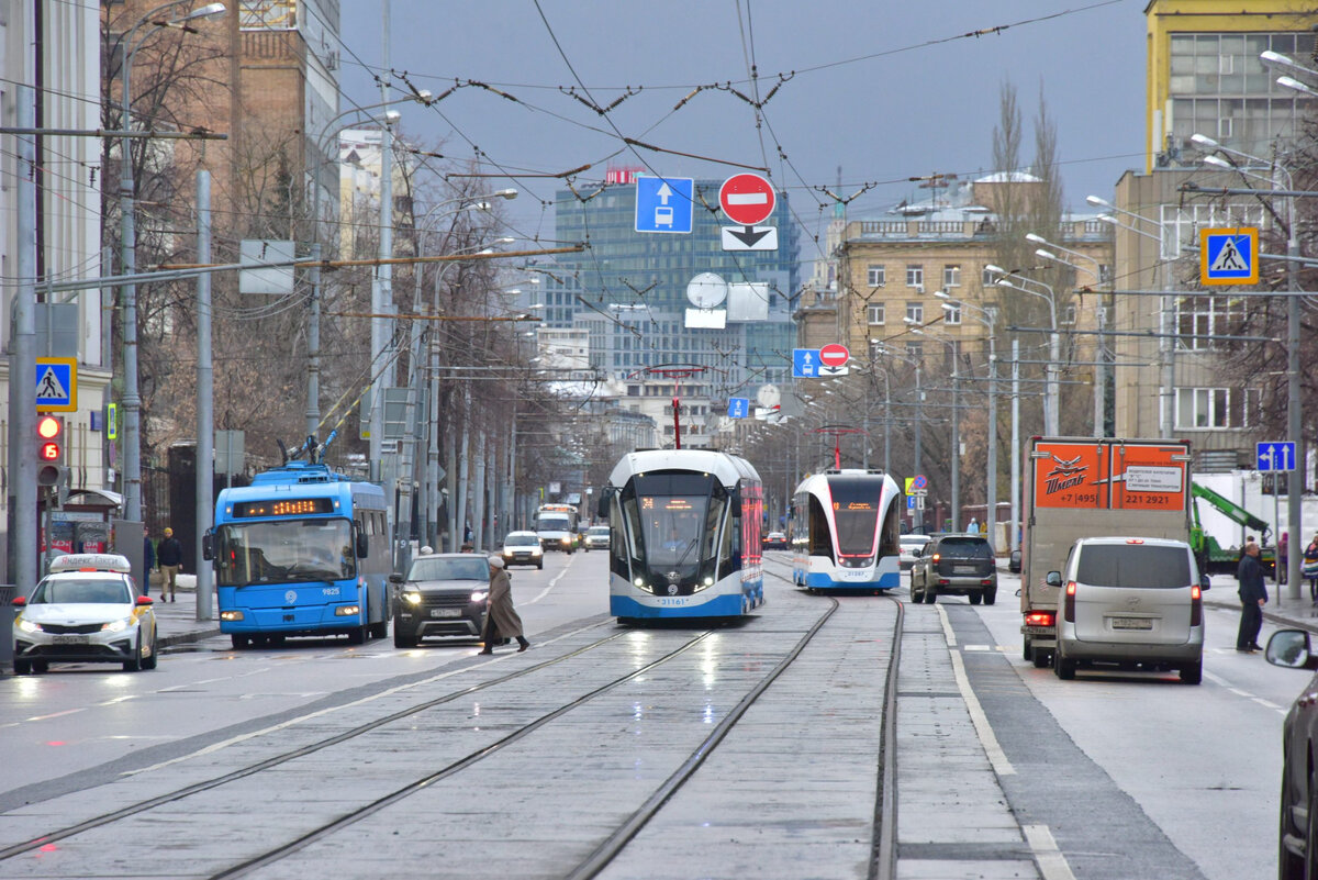 Трамваи в городе Москва, Россия.