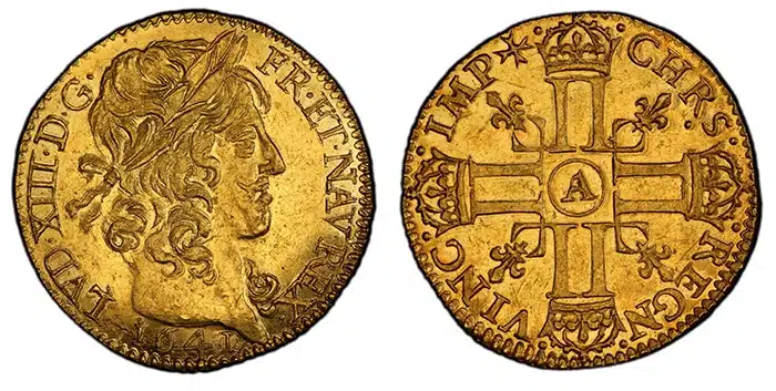 Франция 1641/0 ½ Луи Д’Ор Круа де Темплие, PCGS MS63.