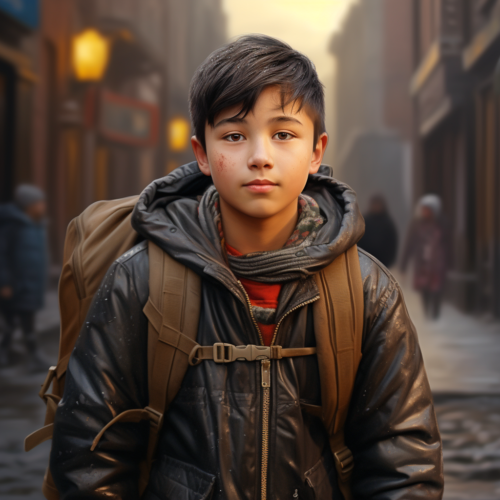 картинка, сгенерированная автором: азиатский мальчик на улице