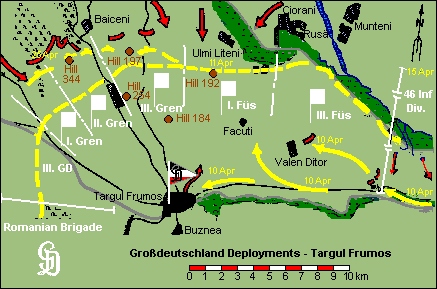 Позиция дивизии «Великая Германия» в первой битве за Тыргу-Фрумос
