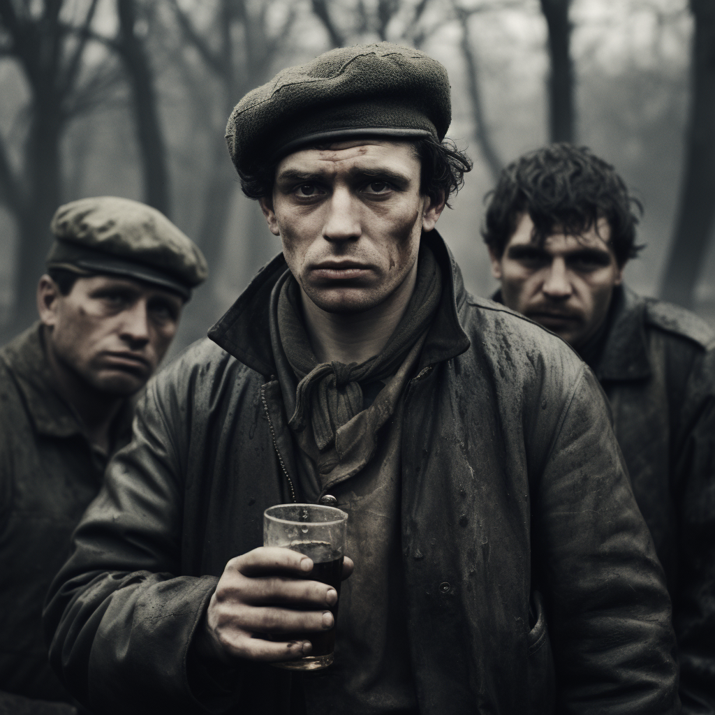 Сгенерированная нейросетью картинка. В реальности, конечно, советские пьяницы выглядели куда более прозаично.