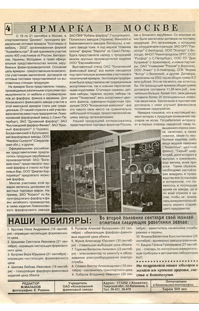 КОНАКОВСКИЙ ФАЯНС. Последние годы завода. Сентябрь 2001, № 8 | Блогер  кучерявый | Дзен