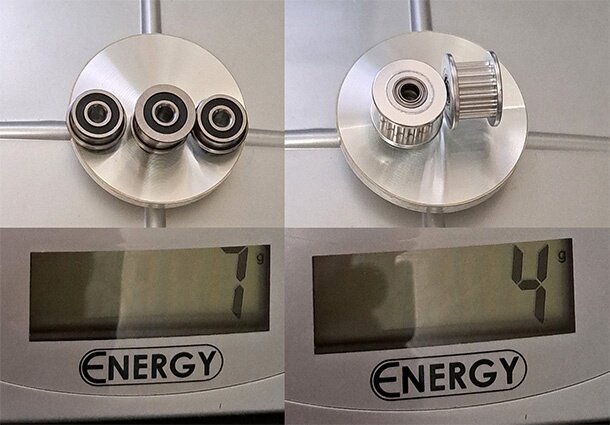 Масса подшипников и заменивших их шкивов