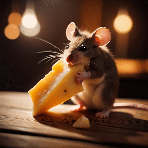 Мышь ест сыр