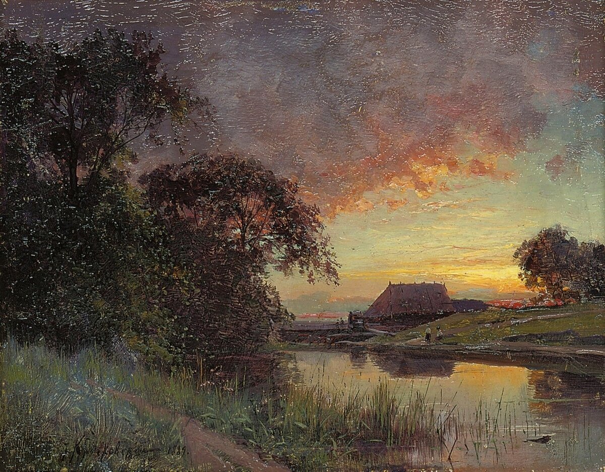 "Сумерки на реке", 1889 Дерево, масло, 10,8 × 14 см. Крачковский Иосиф Евстафьевич