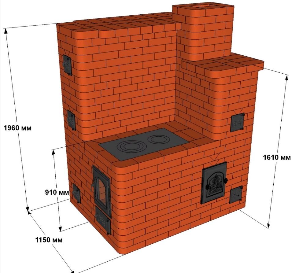 Печь груба/грубка своими руками из кирпича: кладка, схемы, порядовки