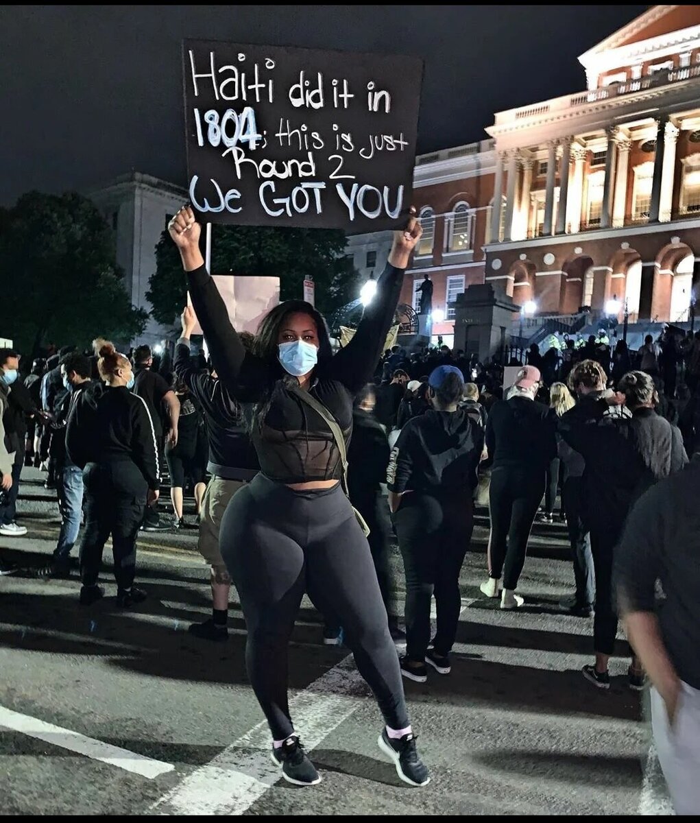 Надпись на плакате: "Гаити это сделали в 1804; это только второй раунд. У нас есть вы". Фото с сайта Fishki.net