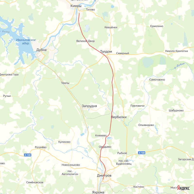 © yandex.ru/map-constructor (Линия Дмитров – Савелово на карте)