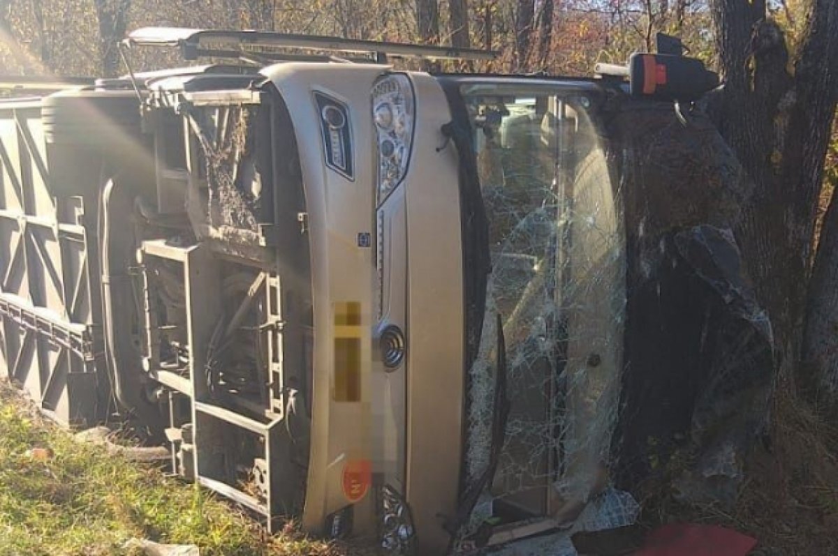    Автобус улетел в кювет и опрокинулся.