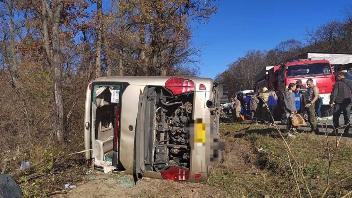    В Приморском крае перевернулся автобус с туристами