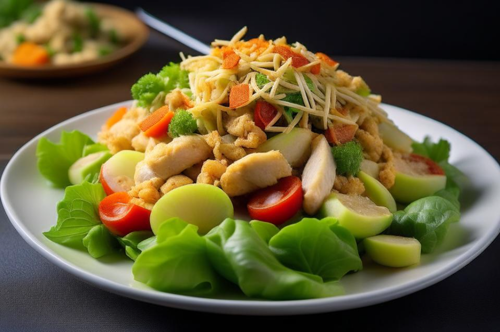 Салат из пекинской капусты с курицей и сухариками