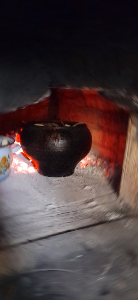 С утра, как уже принято в выходной день, топлю русскую печь и стряпаю...