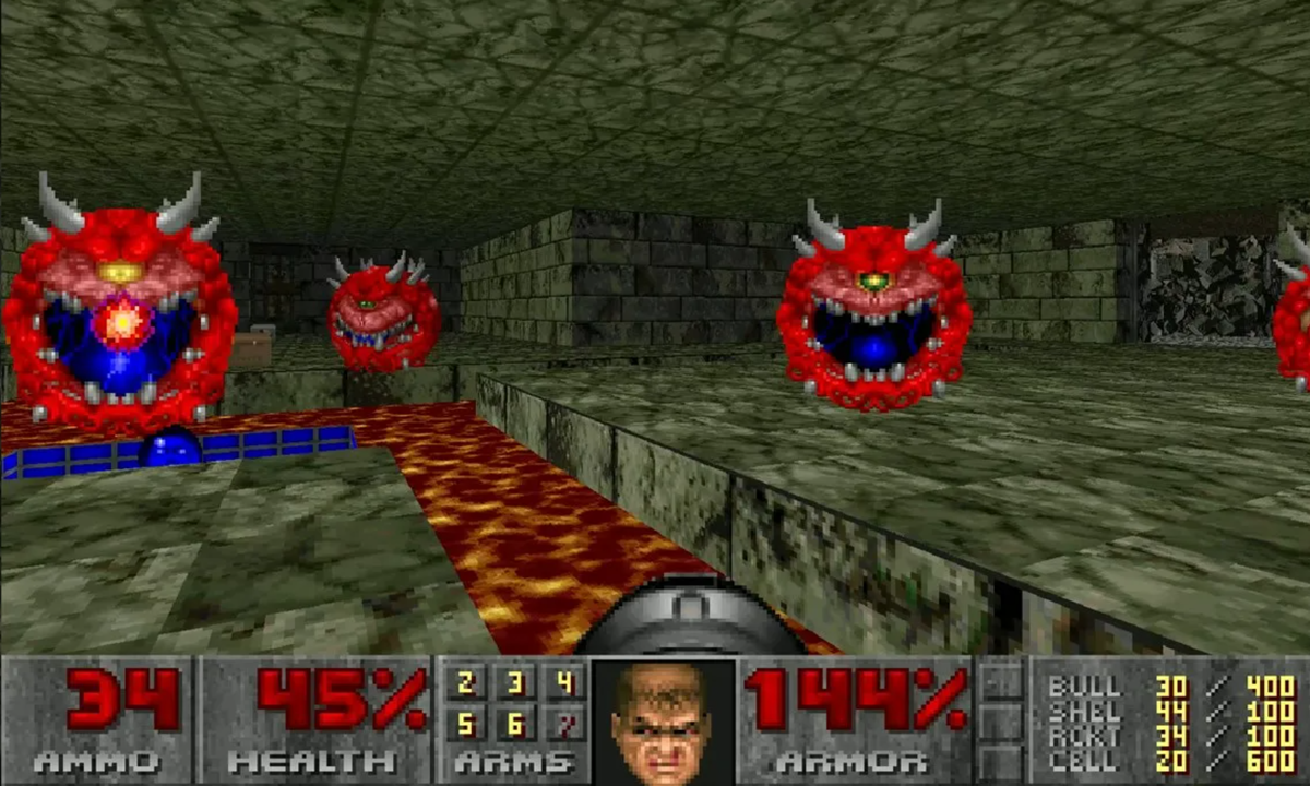 Скриншот экрана игры Doom. Первая игра, которая позволяла записывать игровой процесс.