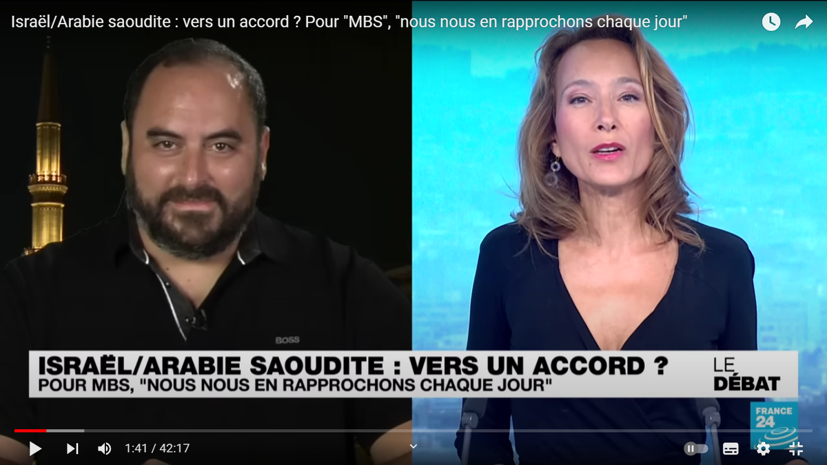 Политолог Карим Садер. Скриншот из передачи на France24, с канала France24 в YouTube.