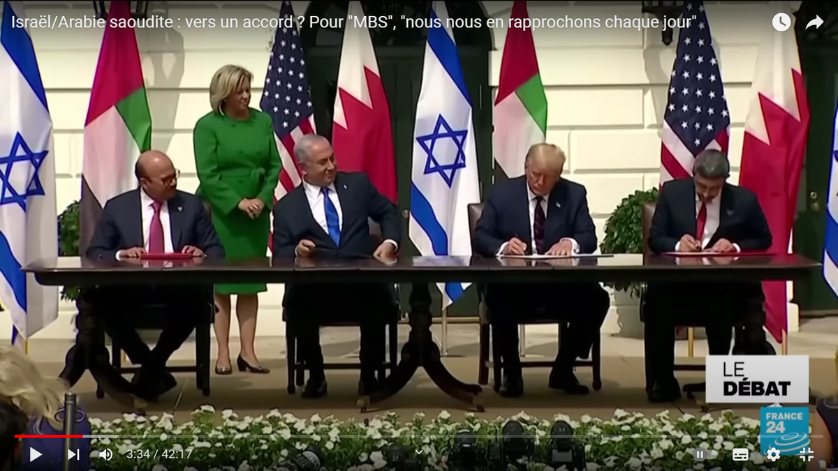 Подписание Авраамских соглашений. Скриншот из передачи на France24, с канала France24 в YouTube.