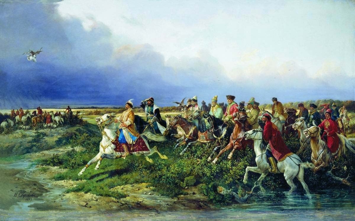 Царь Алексей Михайлович на соколиной охоте. Художник Н. Сверчков