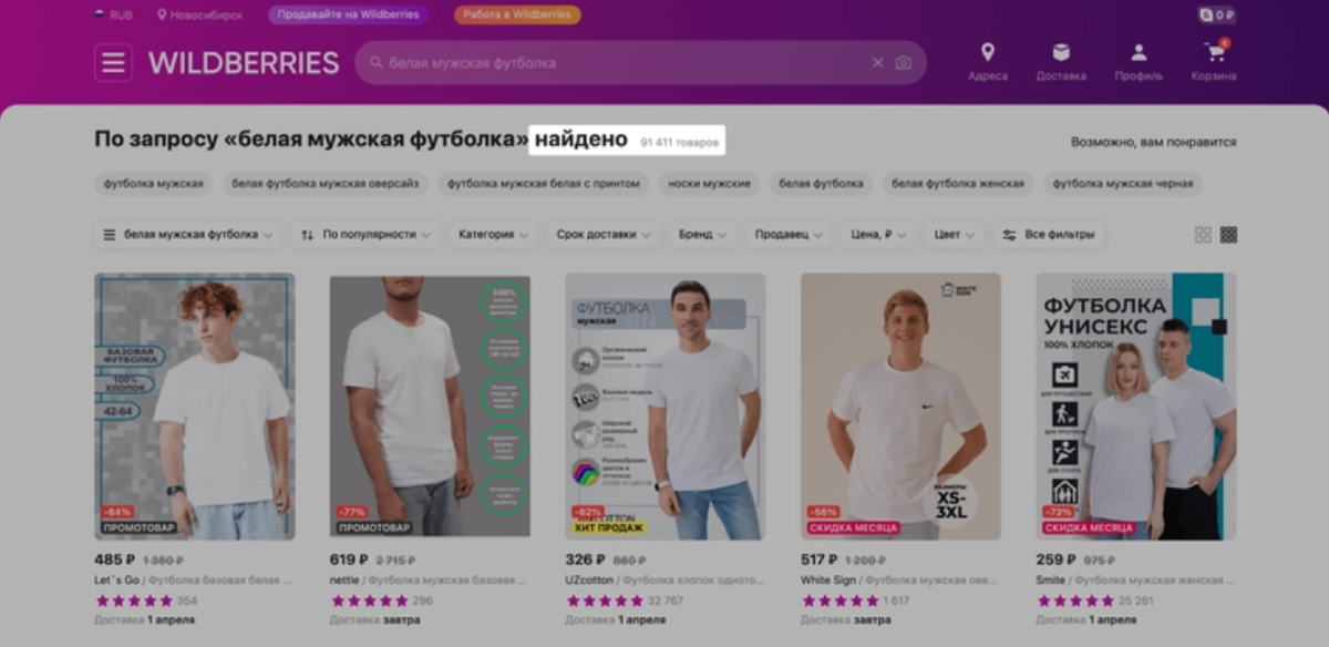 На Wildberries более 90 тысяч карточек белых мужских футболок — эта ниша переполнена
