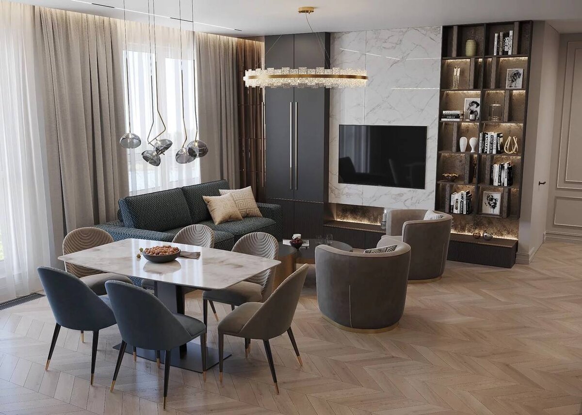 Интерьер Гостинной С Кухней В Доме фото 23