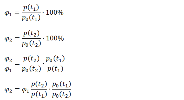 Формула относительной влажности воздуха в конечной ситуации