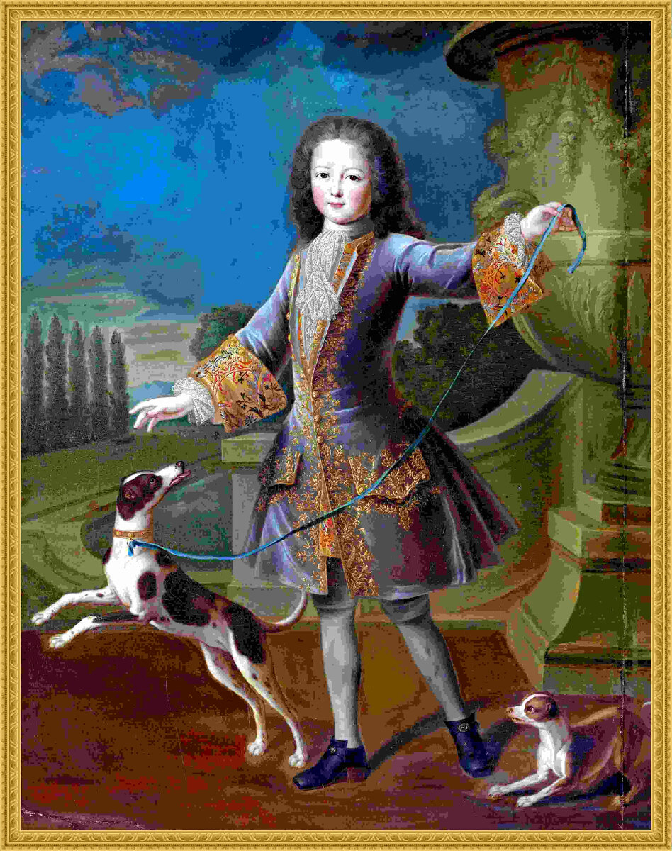 Портрет Людовика XV с двумя собаками. Художник Пьер Гобер. 