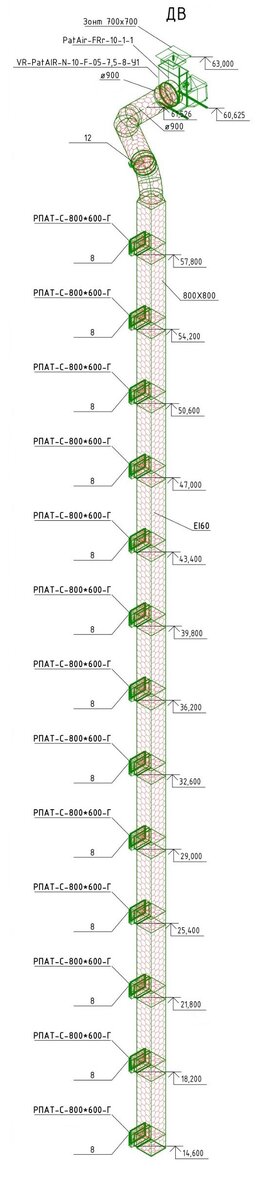 Пример системы вытяжной противодымной вентиляции