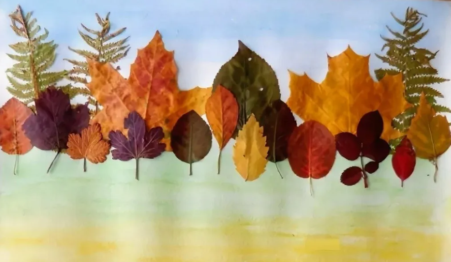 Осенний лес из осенних листьев. Аппликация из листьев. Аппликации из листьев для детей. Аппликация с листьями. Аппликация на тему осень.