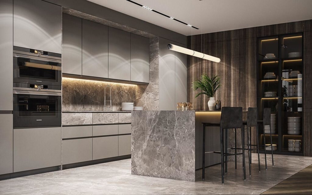 Фасады МДФ идеальны для высоких и «тяжелых» гарнитуров