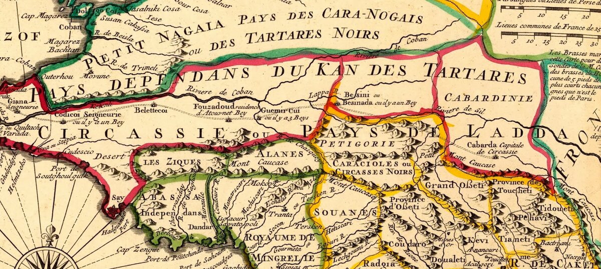Фрагмент Центрального Кавказа из карты 18 века Г.Делиля
