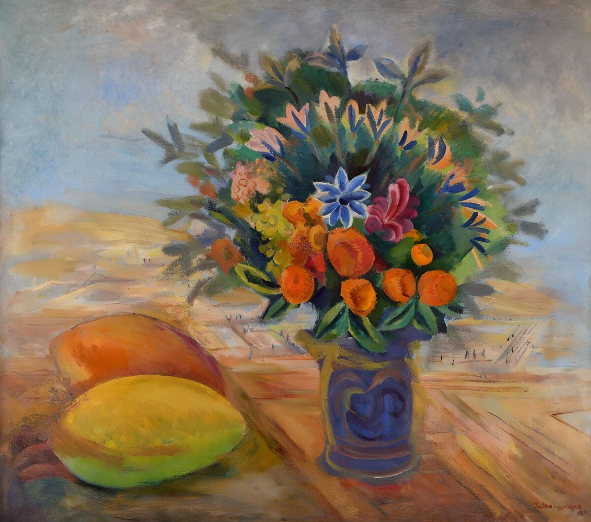 Кузнецов П. В.,«Цветы и дыни», 1932, холст, масло, 78 х 90 см, Государственный Русский музей, Санкт-Петербург